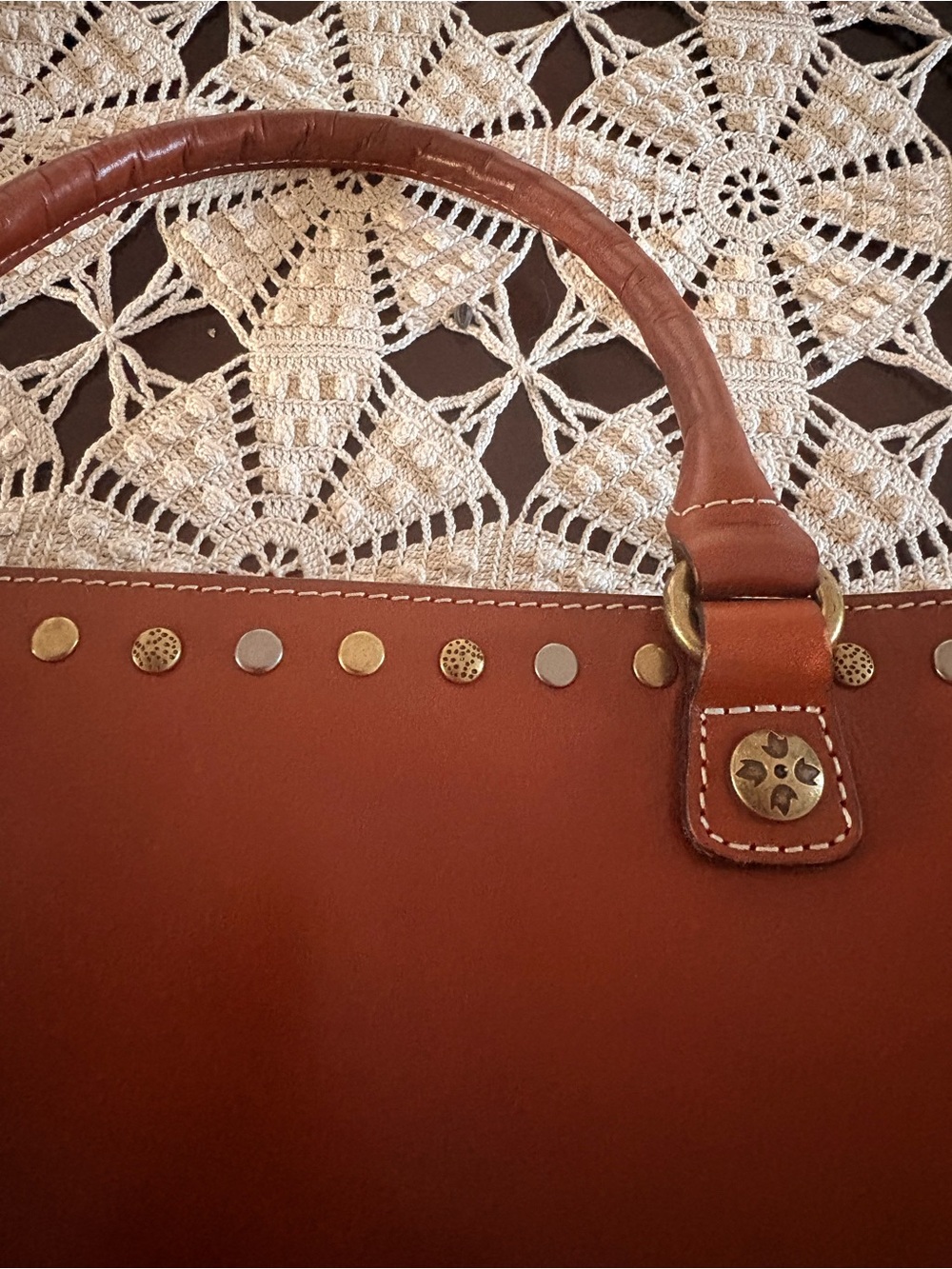 Patricia Nash Cognac Leather Shoulder Tote with Stud Trim - Picture 7 of 16
